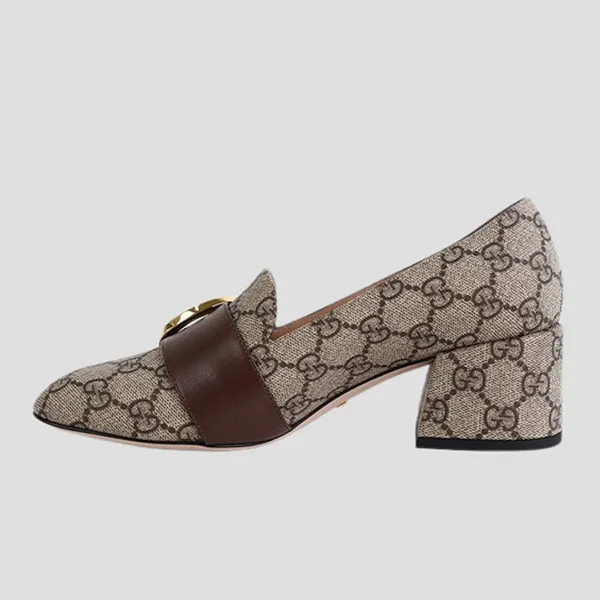 Giày Cao Gót Nữ Gucci Blondie Pump GG Supreme Canvas Beige Ebony 701711 9I650 9769 Màu Be Size 36