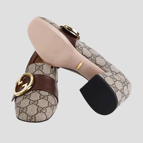 Giày Cao Gót Nữ Gucci Blondie Pump GG Supreme Canvas Beige Ebony 701711 9I650 9769 Màu Be Size 36