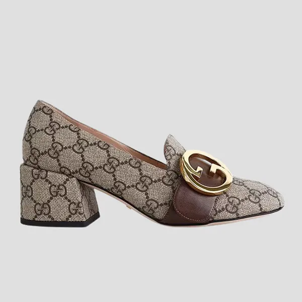 Giày Cao Gót Nữ Gucci Blondie Pump GG Supreme Canvas Beige Ebony 701711 9I650 9769 Màu Be Size 36