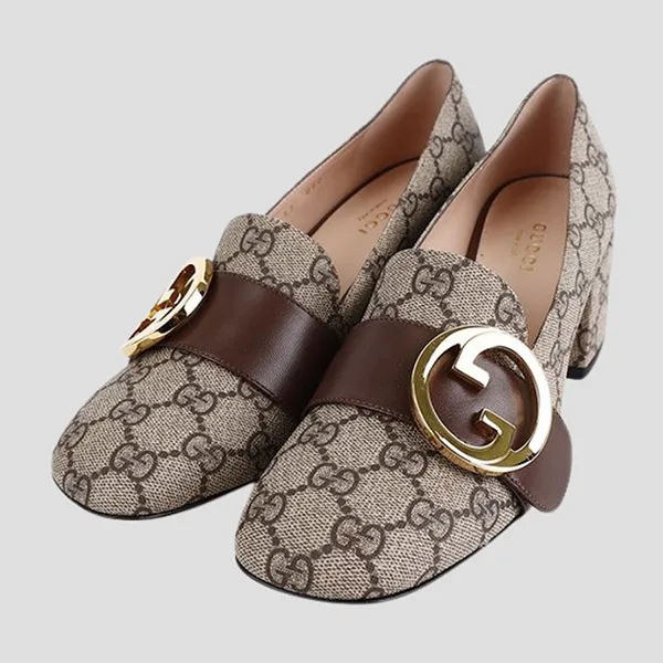 Giày Cao Gót Nữ Gucci Blondie Pump GG Supreme Canvas Beige Ebony 701711 9I650 9769 Màu Be Size 36