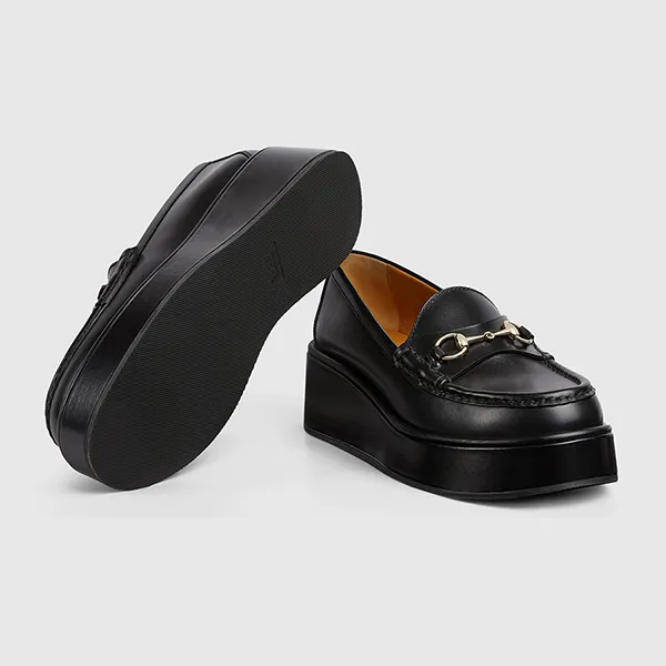 Giày Lười Nữ Gucci Women's Horsebit Wedge Loafer 794317AADO01000 Màu Đen Size 35.5