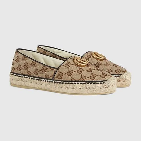 Giày Slip On Nữ Gucci Beige GG Matelassé Canvas Espadrille 621239-KQWM0-9765 Màu Be Nâu