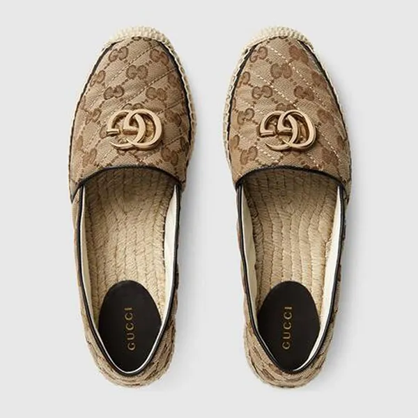 Giày Slip On Nữ Gucci Beige GG Matelassé Canvas Espadrille 621239-KQWM0-9765 Màu Be Nâu