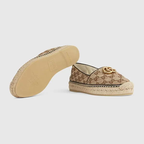 Giày Slip On Nữ Gucci Beige GG Matelassé Canvas Espadrille 621239-KQWM0-9765 Màu Be Nâu