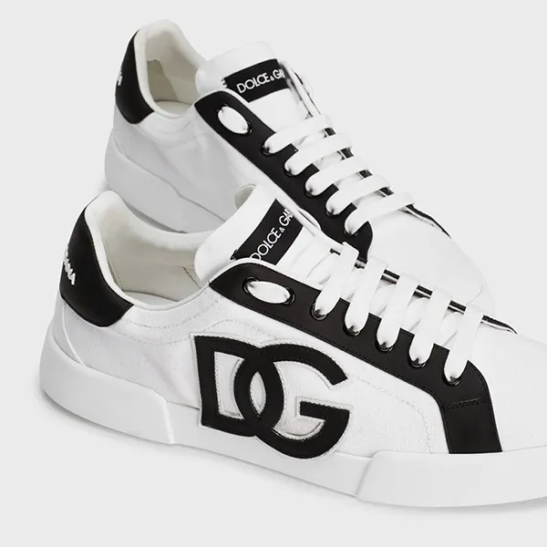 Giày Sneaker Nam Dolce & Gabbana D&G Logo Genuine Leather And Cotton Blend Black/White CS2343 AE629 8T908 Màu Đen Trắng Size 6