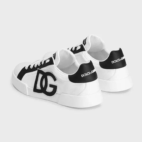Giày Sneaker Nam Dolce & Gabbana D&G Logo Genuine Leather And Cotton Blend Black/White CS2343 AE629 8T908 Màu Đen Trắng Size 6