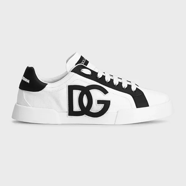 Giày Sneaker Nam Dolce & Gabbana D&G Logo Genuine Leather And Cotton Blend Black/White CS2343 AE629 8T908 Màu Đen Trắng Size 6