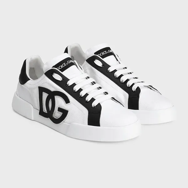 Giày Sneaker Nam Dolce & Gabbana D&G Logo Genuine Leather And Cotton Blend Black/White CS2343 AE629 8T908 Màu Đen Trắng Size 6