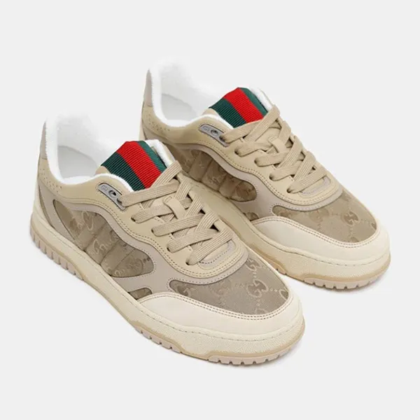 Giày Sneaker Nam Gucci Re-Web Beige And Dark Brown GG Nylon 831661 AAEX3 9646 Màu Be Size 6