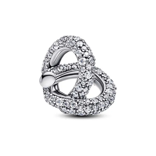 Hạt Vòng Charm Pandora Pavé Infinity Knot Heart Charm 793771C01 Màu Bạc