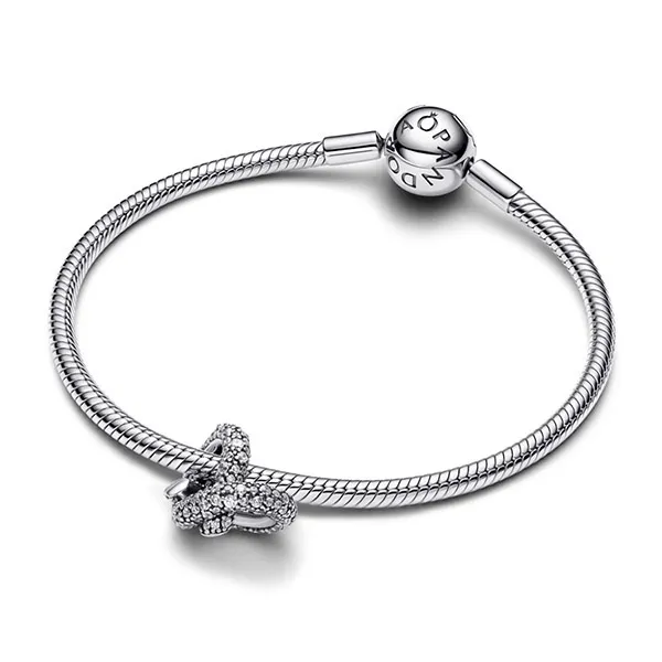 Hạt Vòng Charm Pandora Pavé Infinity Knot Heart Charm 793771C01 Màu Bạc