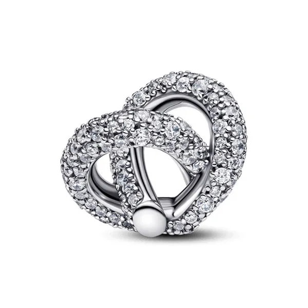 Hạt Vòng Charm Pandora Pavé Infinity Knot Heart Charm 793771C01 Màu Bạc