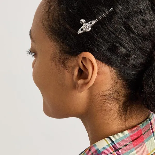 Kẹp Tóc Nữ Vivienne Westwood Mini Bas Relief Orb Hair Clip Màu Bạc
