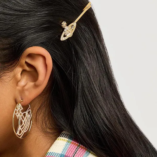Kẹp Tóc Vivienne Westwood Mini Bas Relief Orb Hair Clip Màu Vàng