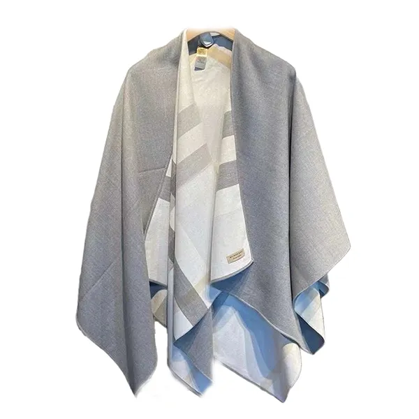 Khăn Choàng Burberry Gray Charlotte Reversible Check Poncho Cape Jacket Màu Xám