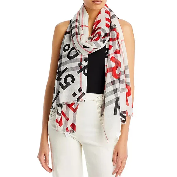 Khăn Choàng Burberry Over Print Coordinate Gauze Wool Silk Scarf Phối Màu
