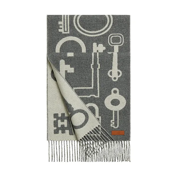 Khăn Choàng Nữ Hermès Casaque Porte-Clefs Flanelle / Ivoire Màu Xám