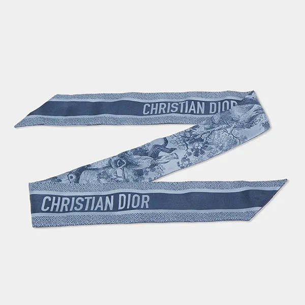 Khăn Lụa Nữ Dior Blue Silk Toile De Jouy Sauvage Mitzah Scarf Màu Xanh Blue