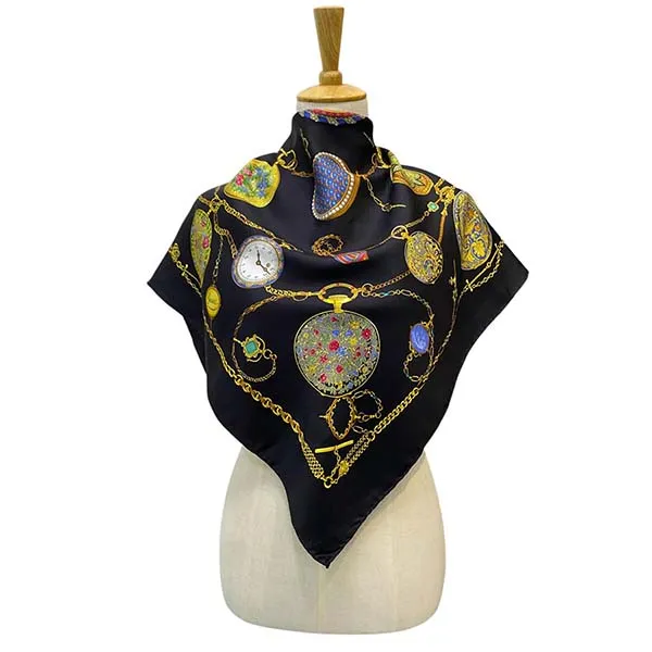 Khăn Lụa Nữ Gucci Vintage Silk Flower Square Scarf 90x90cm Màu Vàng Đen