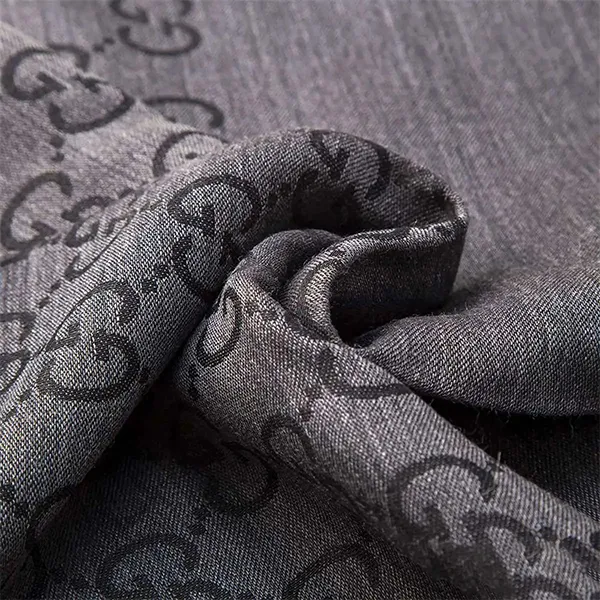 Khăn Quàng Cổ Gucci GG Logo Wool Silk Scarf Anthraccite 165904-3G646-1100 Màu Xám