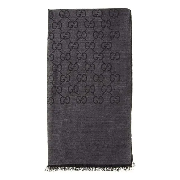 Khăn Quàng Cổ Gucci GG Logo Wool Silk Scarf Anthraccite 165904-3G646-1100 Màu Xám