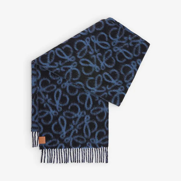 Khăn Quàng Cổ Loewe Anagram Patch Wool And Alpaca Blend Scarf Màu Xanh