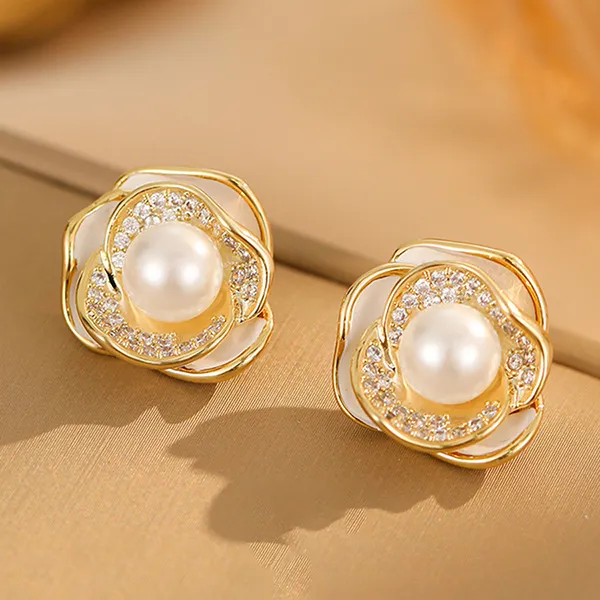 Khuyên Tai Nữ Jessica Pearl Elegant Blossom JE58 Màu Vàng