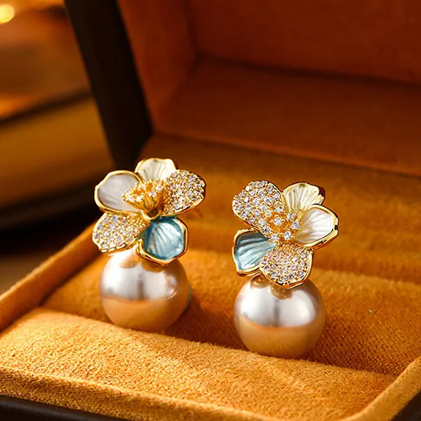 Khuyên Tai Nữ Jessica Pearl Floral Elegance JE51 Phối Màu