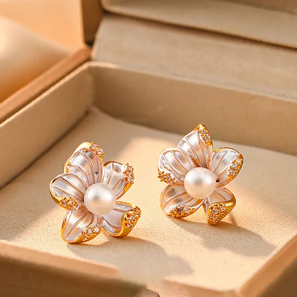 Khuyên Tai Nữ Jessica Pearl Tropical Bloom JE57 Màu Vàng