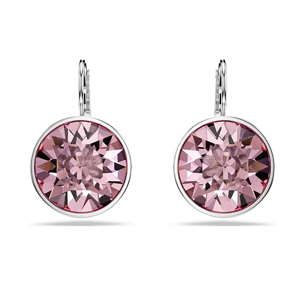 Khuyên Tai Nữ Swarovski Bella Drop Earrings Round Cut Pink Rhodium Plated 5724290 Màu Bạc Hồng