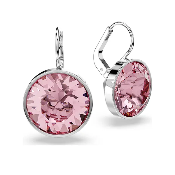 Khuyên Tai Nữ Swarovski Bella Drop Earrings Round Cut Pink Rhodium Plated 5724290 Màu Bạc Hồng