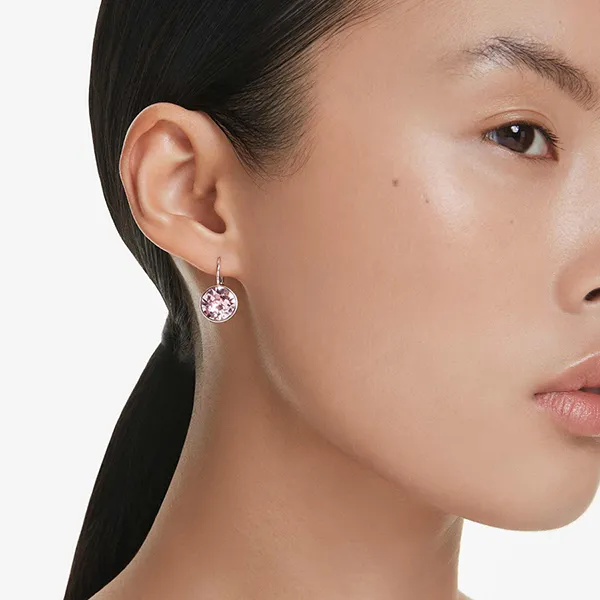 Khuyên Tai Nữ Swarovski Bella Drop Earrings Round Cut Pink Rhodium Plated 5724290 Màu Bạc Hồng