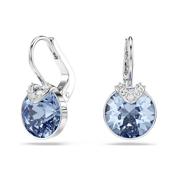 Khuyên Tai Nữ Swarovski Bella Earrings Round Blue Rhodium Plated 5734234 Màu Xanh Dương