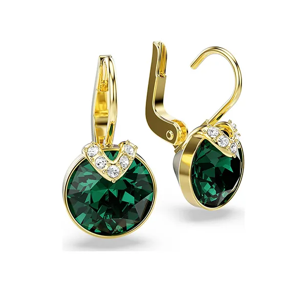 Khuyên Tai Nữ Swarovski Bella V Drop Earrings Round Cut Green Gold-Tone Plated 5735389 Màu Xanh Vàng