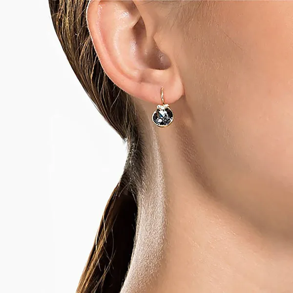 Khuyên Tai Nữ Swarovski Bella V Drop Earringsround Cut, Gray, Rose Gold-Tone Plated 5299317 Màu Đen