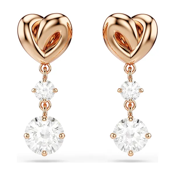 Khuyên Tai Nữ Swarovski Lifelong Heart Drop Earrings 5517942 Màu Vàng Hồng