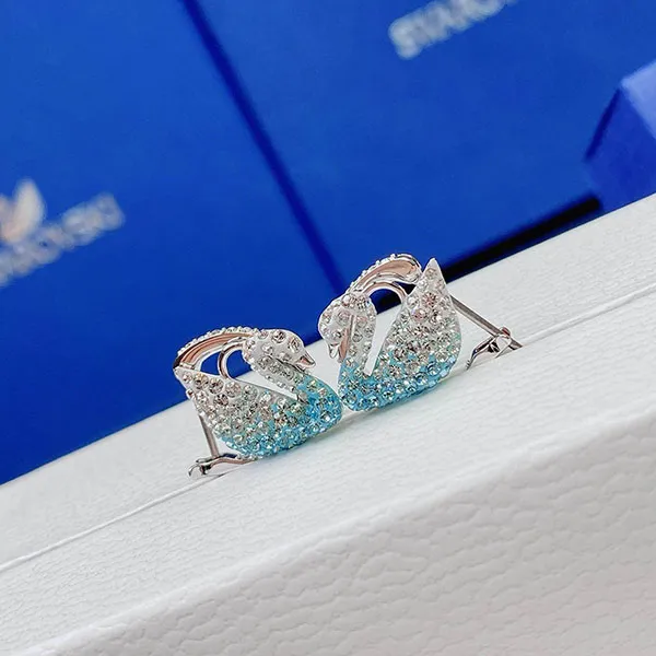 Khuyên Tai Nữ Swarovski Ombre Thiên Nga Xanh Đính Đá 5512577 Màu Xanh Bạc