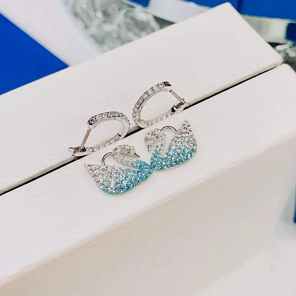 Khuyên Tai Nữ Swarovski Ombre Thiên Nga Xanh Đính Đá 5512577 Màu Xanh Bạc