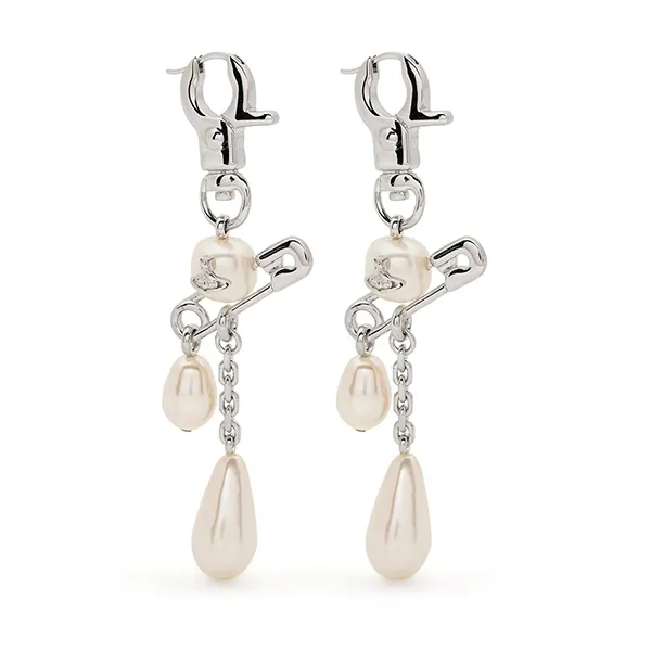 Khuyên Tai Nữ Vivienne Westwood Claude Long Earrings Màu Bạc Trắng