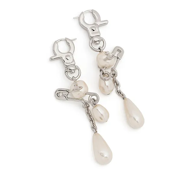 Khuyên Tai Nữ Vivienne Westwood Claude Long Earrings Màu Bạc Trắng
