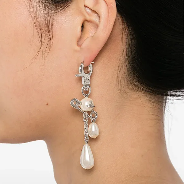 Khuyên Tai Nữ Vivienne Westwood Claude Long Earrings Màu Bạc Trắng