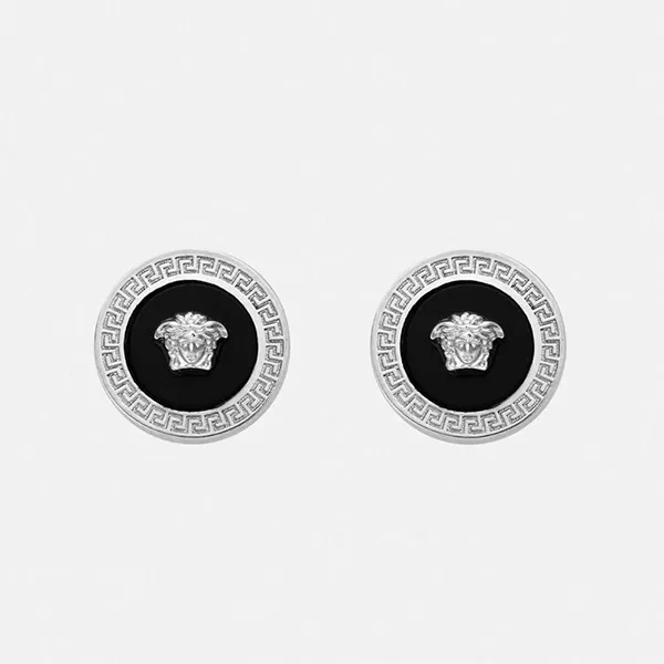 Khuyên Tai Versace Enamel Medusa Stud Earrings DG27256-DJMR_DTU_UNICA_4J750 Màu Bạc Đen