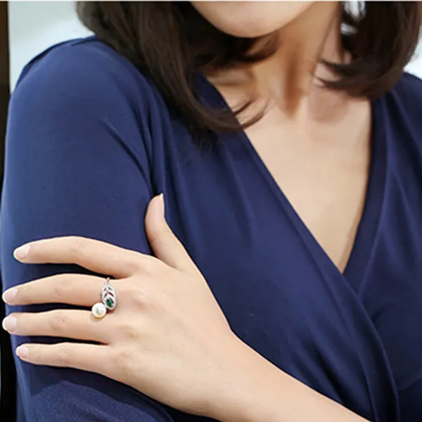 Nhẫn Nữ Jessica Pearl Delicate Feather JR15 Màu Bạc