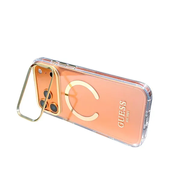 Ốp Điện Thoại Guess Metal Outline MagSafe For iPhone 17 Pro Max Màu Trắng Trong/Vàng