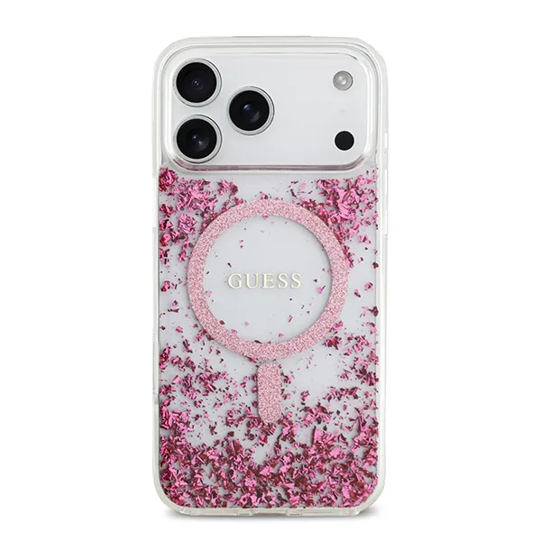 Ốp Điện Thoại Guess MagSafe Glitter Pattern Case For iPhone 17 Pro Max Màu Trắng Trong/Hồng