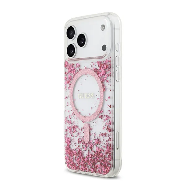 Ốp Điện Thoại Guess MagSafe Glitter Pattern Case For iPhone 17 Pro Max Màu Trắng Trong/Hồng