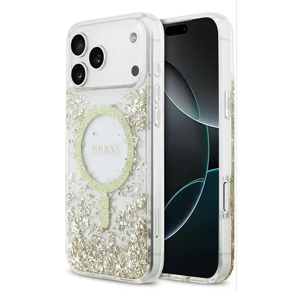 Ốp Điện Thoại Guess MagSafe Glitter Pattern Case For iPhone 17 Pro Max Màu Trắng Trong/Vàng
