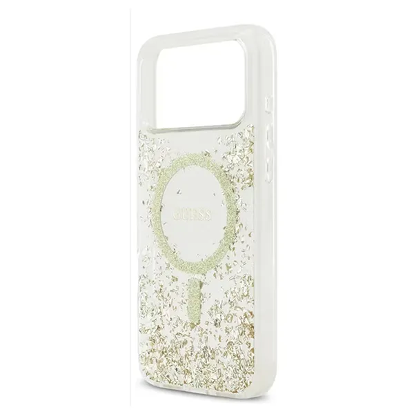 Ốp Điện Thoại Guess MagSafe Glitter Pattern Case For iPhone 17 Pro Max Màu Trắng Trong/Vàng