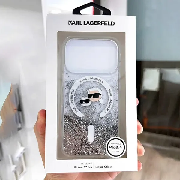Ốp Điện Thoại Karl Lagerfeld Case With Phone 17 Pro Liquid Glitter Màu Trắng Xám