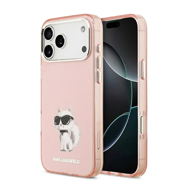 Ốp Điên Thoại Karl Lagerfeld MagSafe IML Aquarelle Choupette & Logo For iPhone 17 Pro Max Màu Hồng